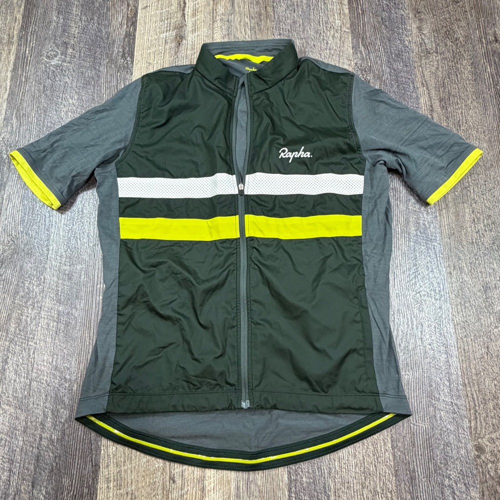 Rapha Windblock Brevet Jersey Mens Large Green Grey Merino Wool Cycling Top